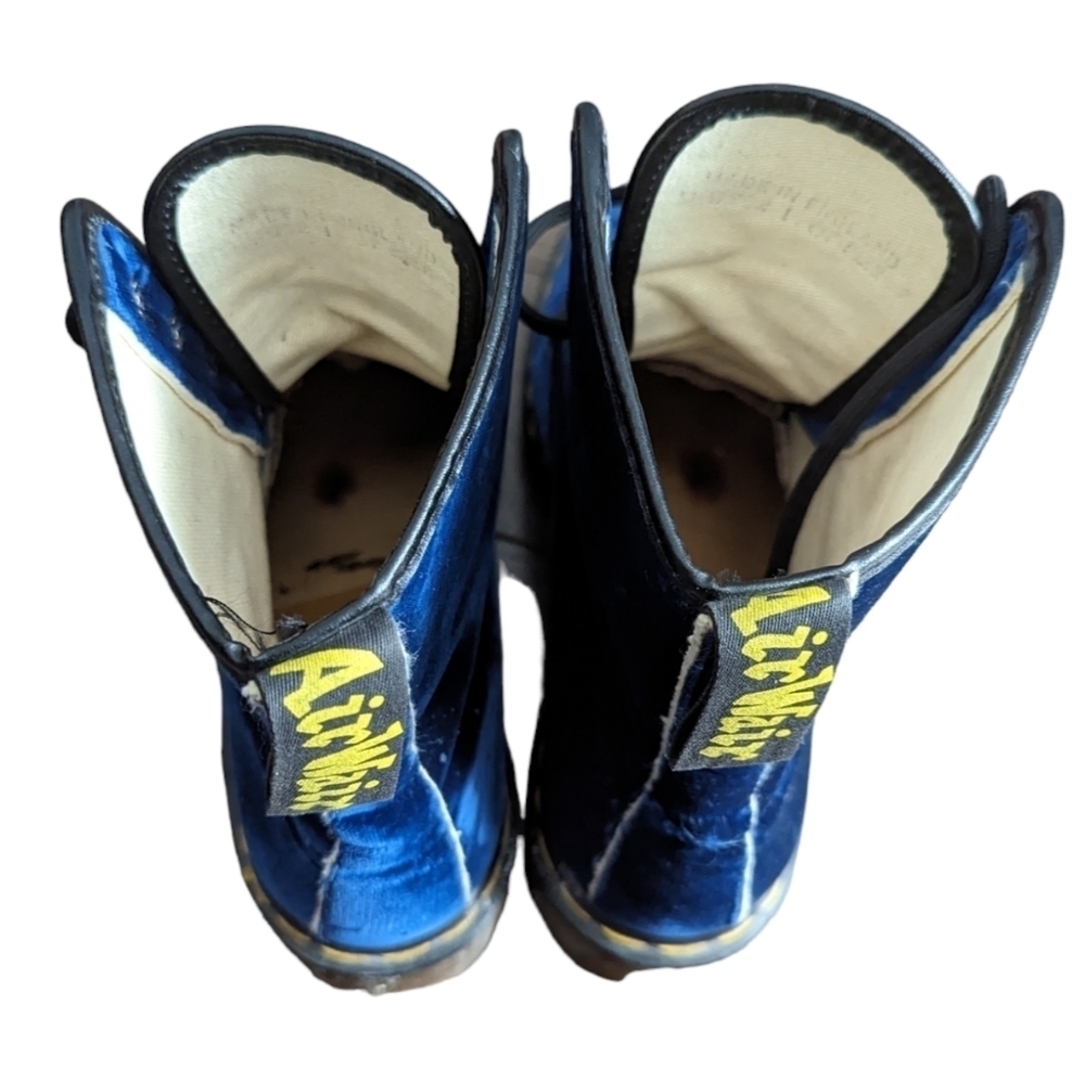 VINTAGE 80's Dr Martens Blue Emerald Velvet Made in England Boots - Picture 3 of 16